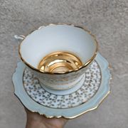 Duo of tea cups and saucers Limoges Lucien Michelaud - Green porcelain