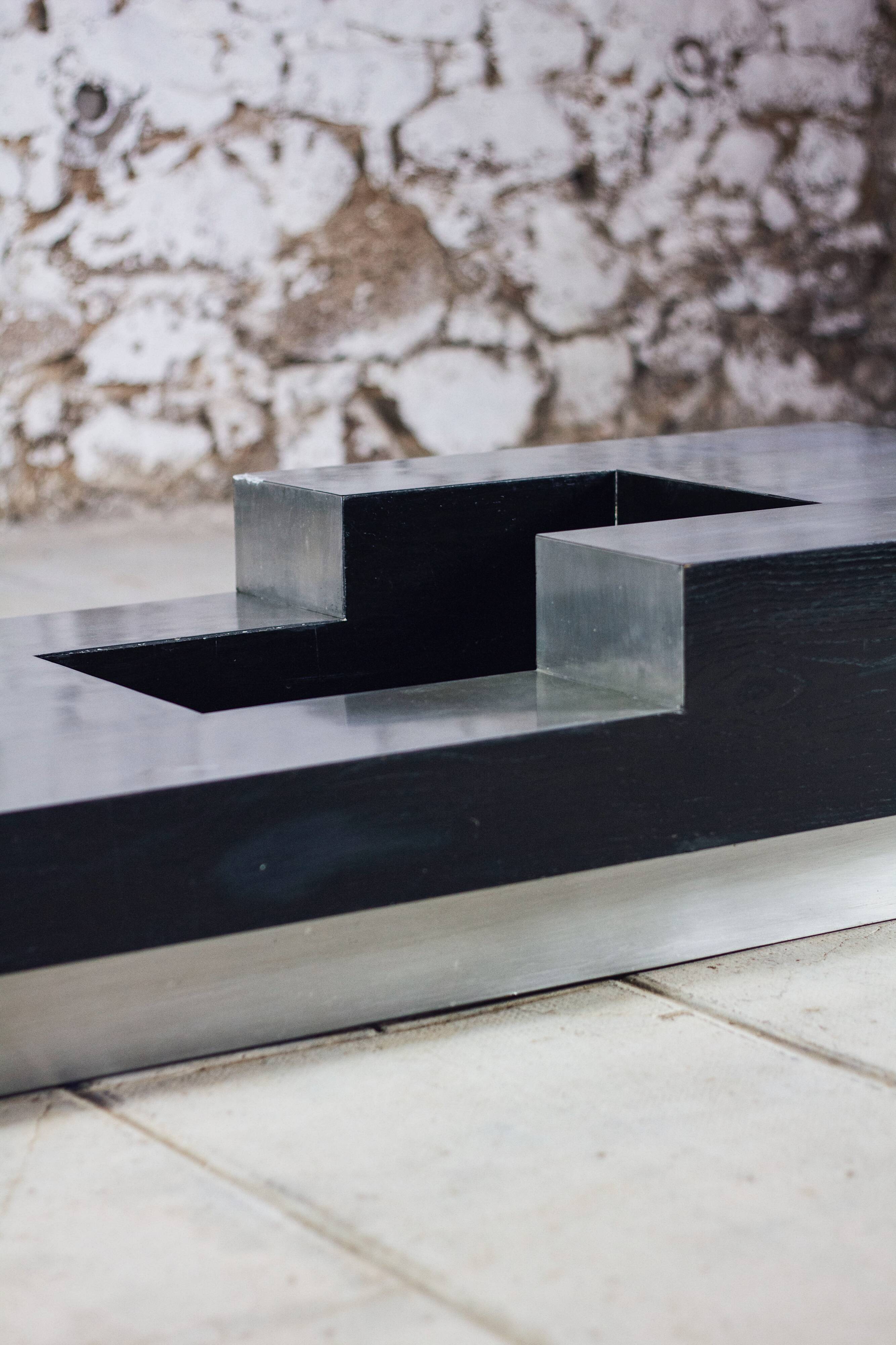 wood and steel bar coffee table, 1980