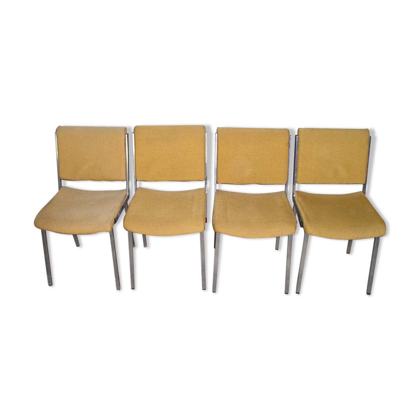 Set of 4 chrome metal chairs and 1970 fabric