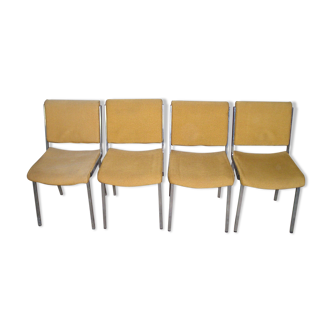 Set de 4 chaises métal chromé et tissu 1970