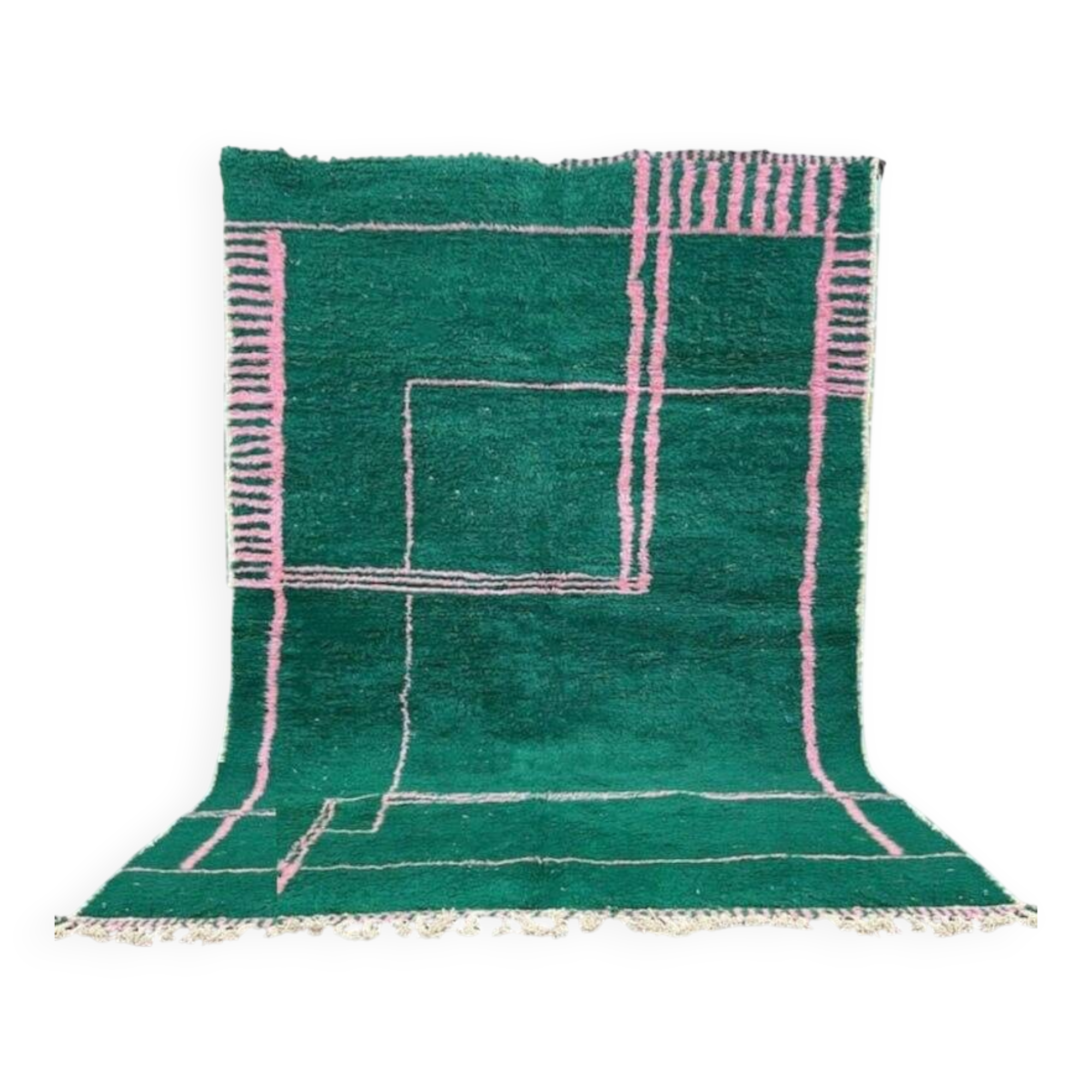 Hand-woven green wool rug, size 150 x 150 cm