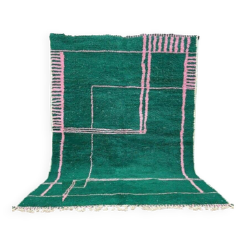 Hand-woven green wool rug, size 150 x 150 cm