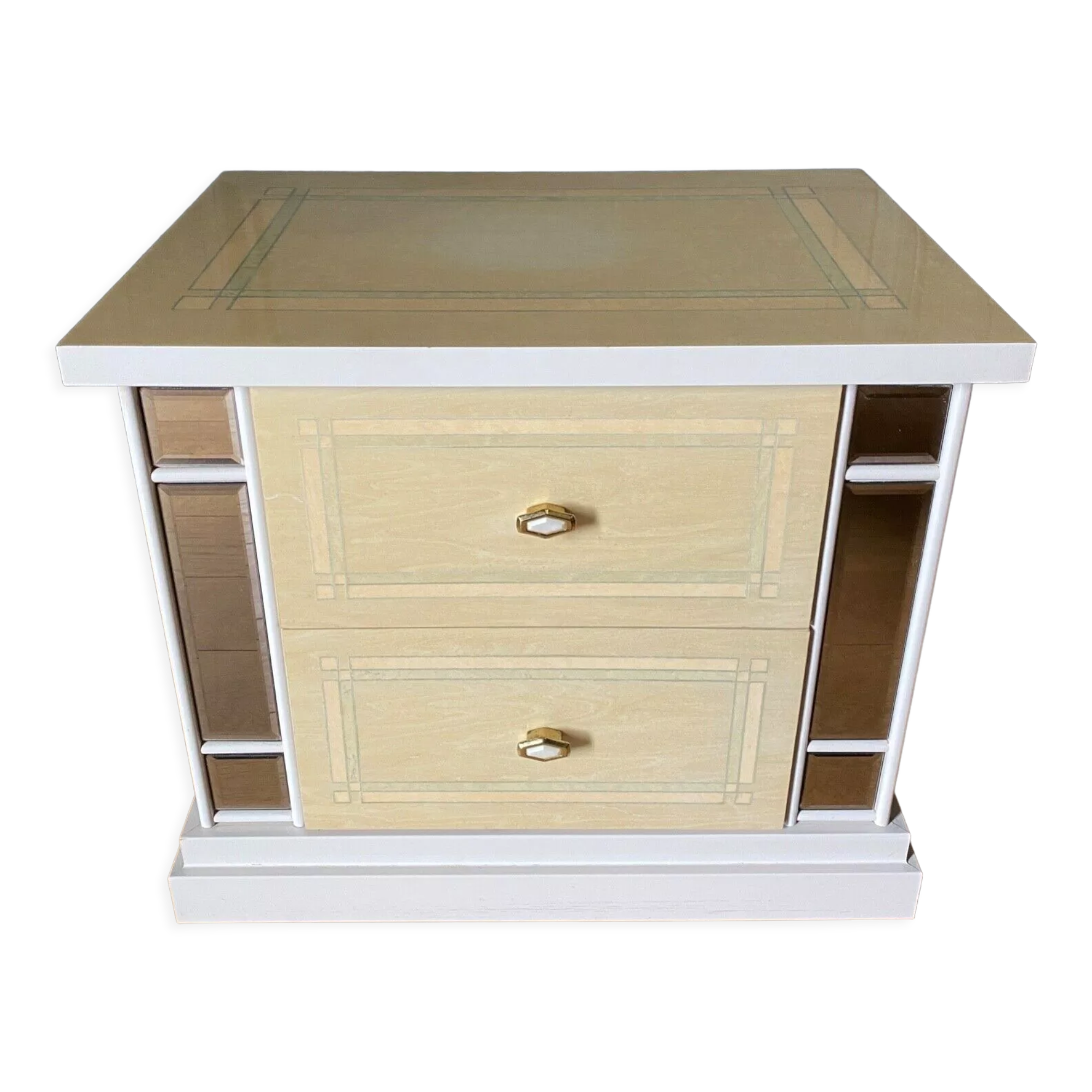 Lacquer bedside table 1980 with mirrors 2 drawers
