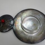 art deco butter dish in silver metal