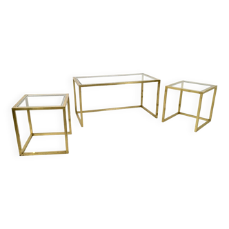 Set of Postmodern Brass, Steel and Glass Nesting Tables by Romeo Rega, Italy