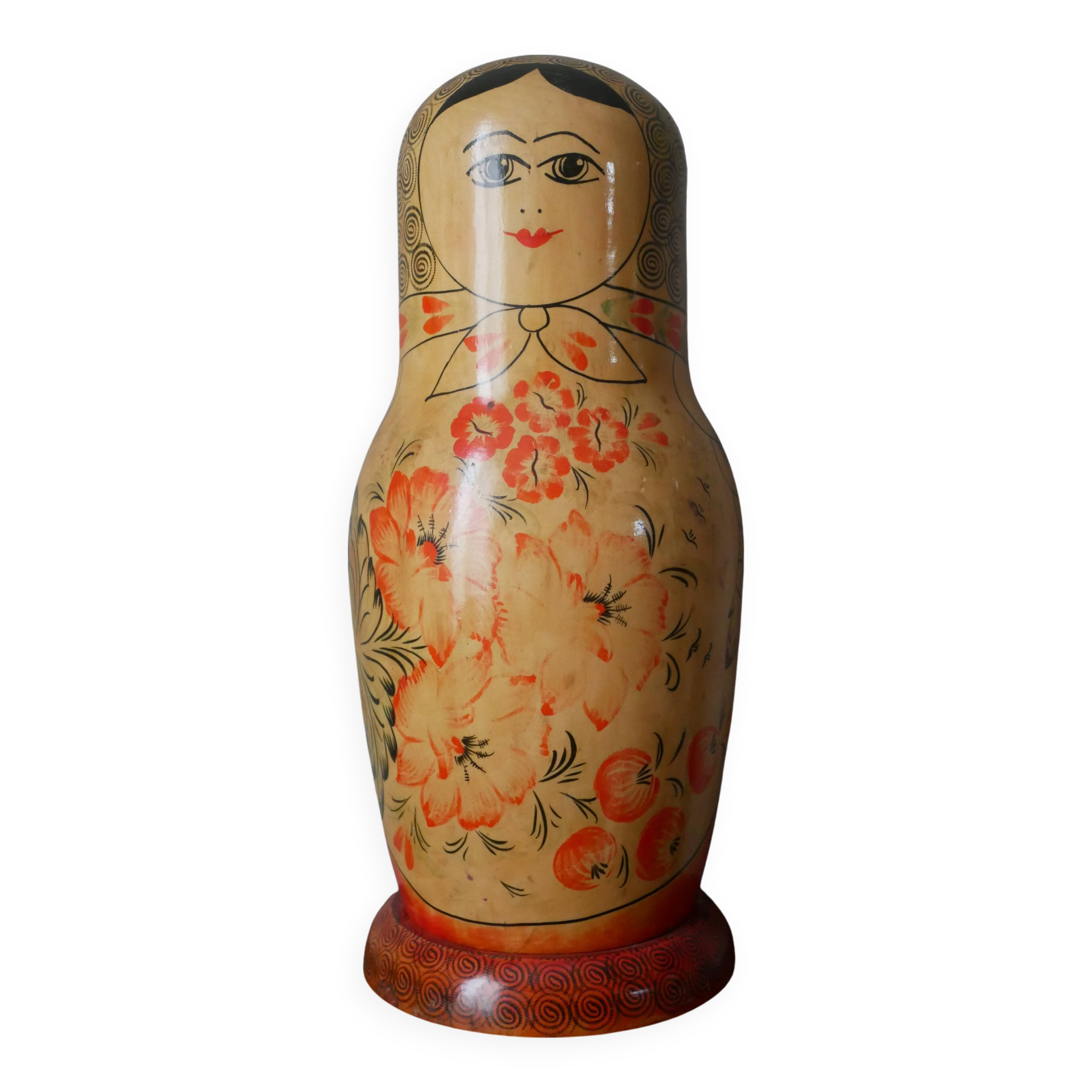 Large vintage handmade Russian doll bottle cover collectible decoration
