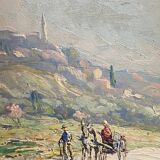 Landscape painting view of the village of Angles Gard Avignon Hurard 1887-1956