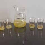 Old pitcher with its 8 yellow granite glasses with gold edging vintage 50's