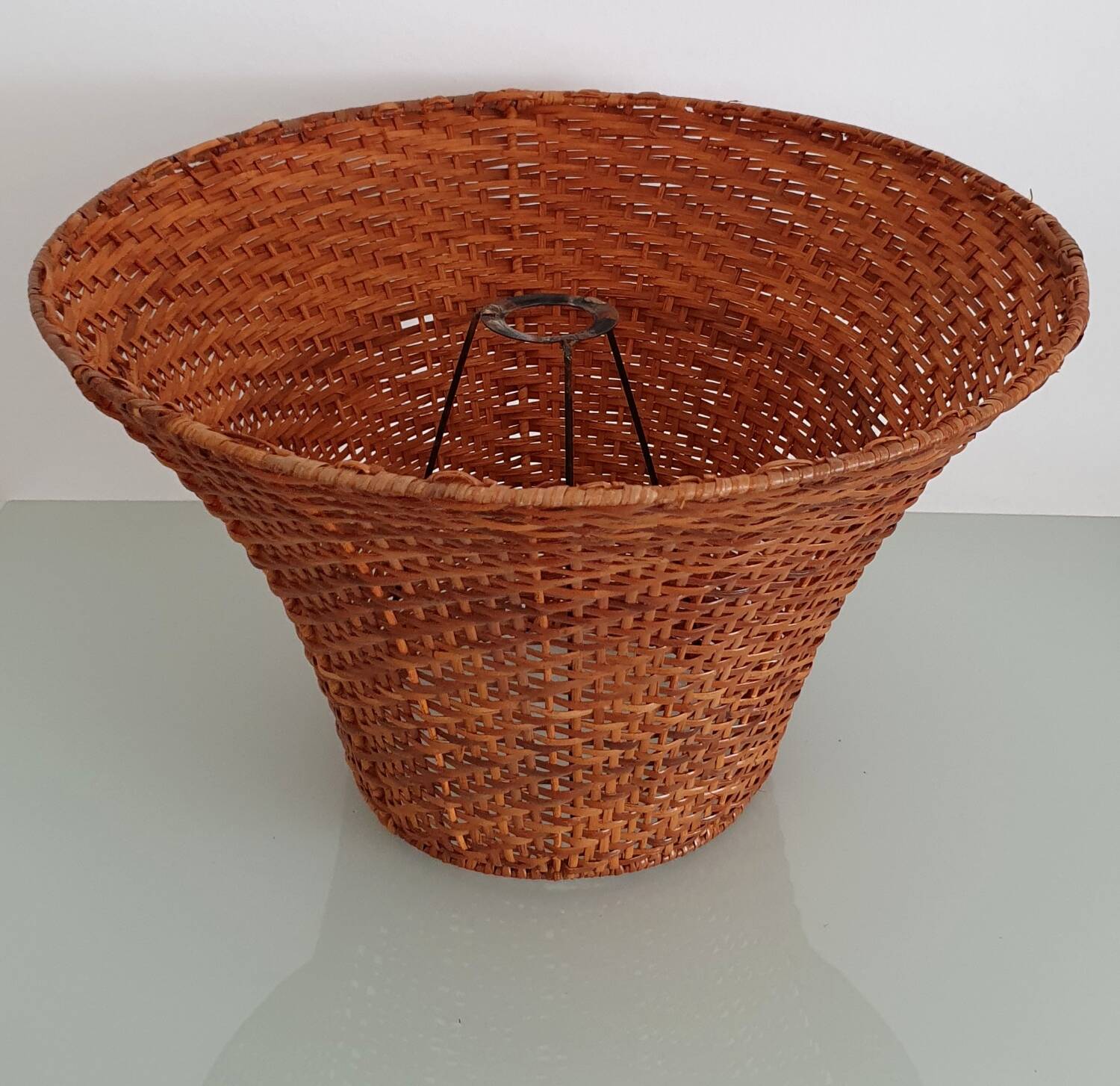 Woven rattan pagoda lampshade - 1970s