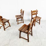 Vintage brutalist dining chairs, set of 4 - 1960s