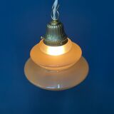 Vintage ocher glass hanging lamps with brass gallery