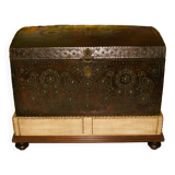 17th century studded leather travel trunk, richly decorated
