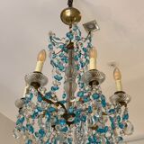 Chandelier with blue crystal pimples, 6 lights, Baccarat, 1950, art nouveau style