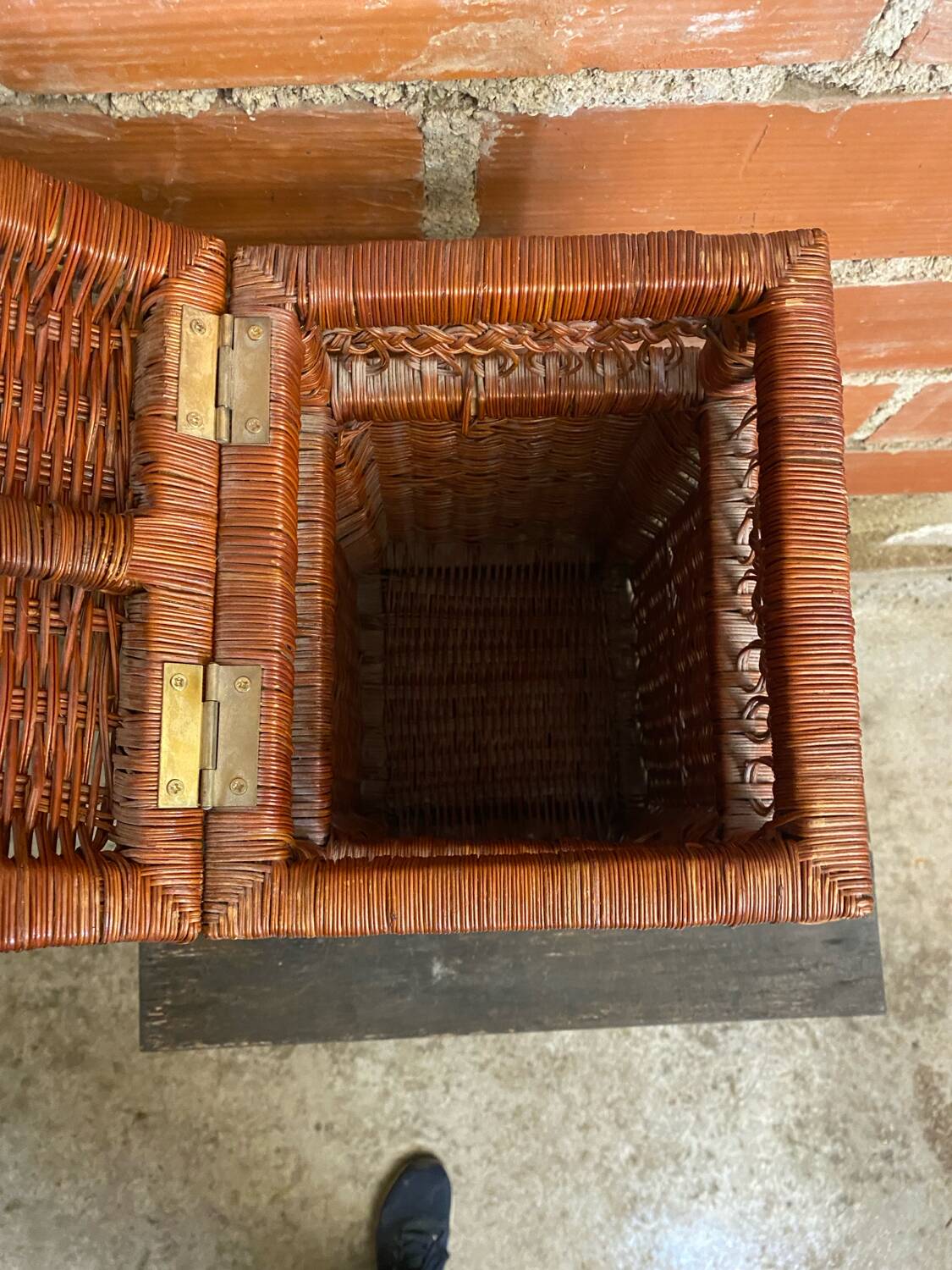 Antique basket, tall wicker woven bread basket, vintage laundry basket