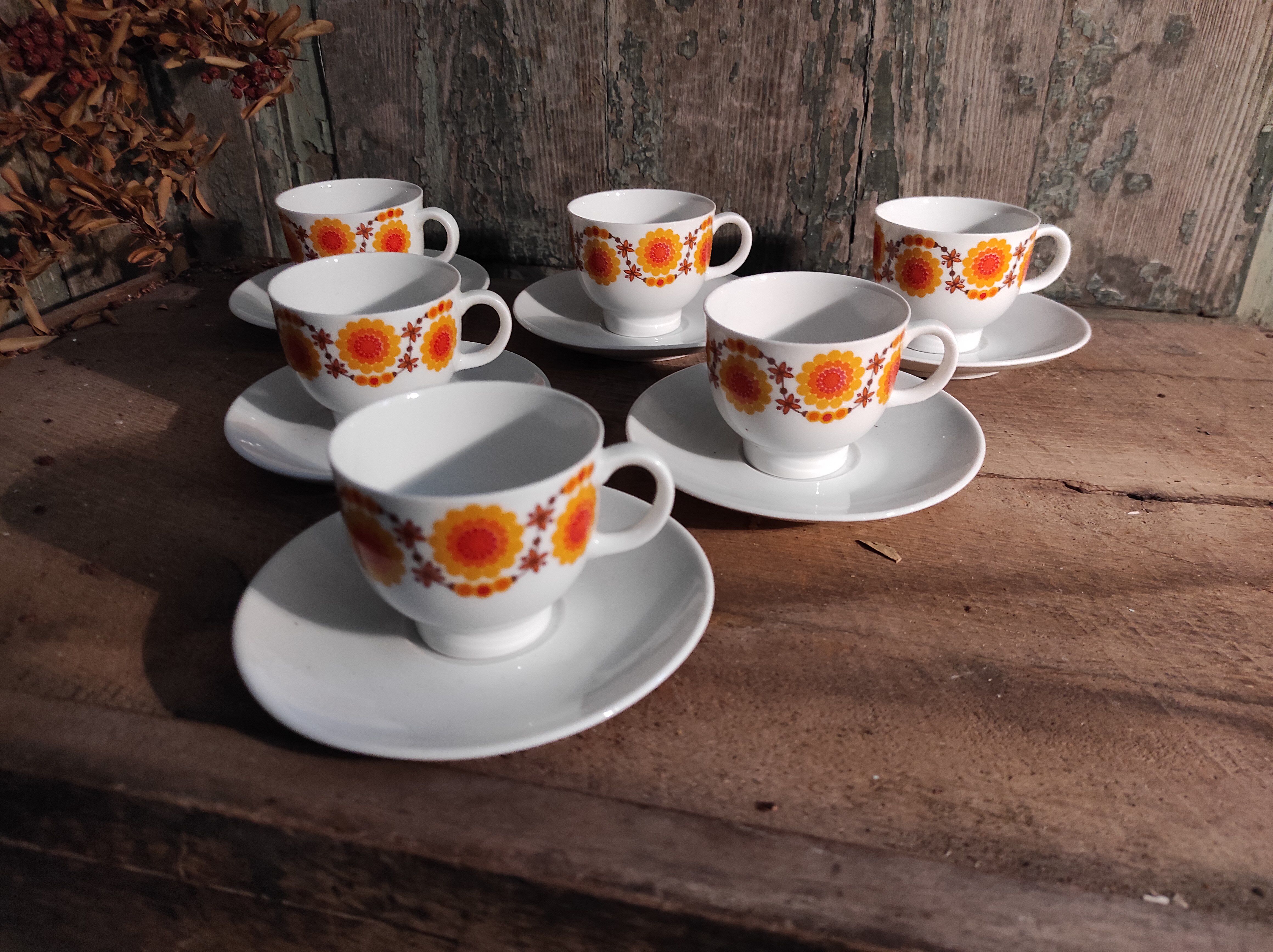Mid Century Schumann Arzberg German porcelain coffee set in orange and yellow