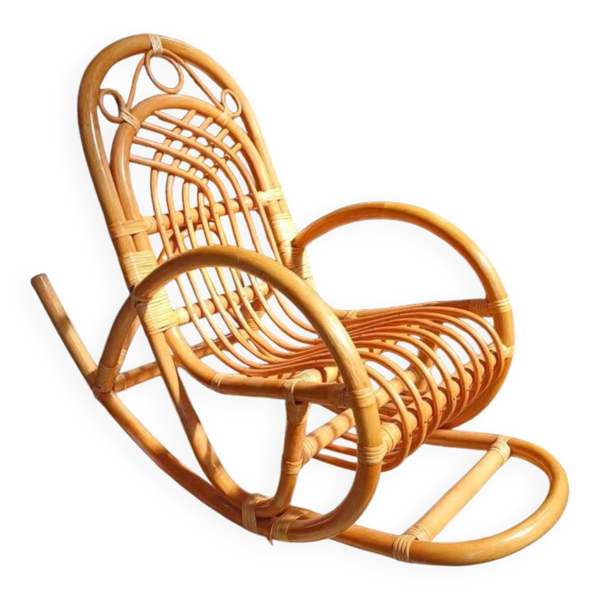 Fauteuil à bascule / Rocking-chair enfant vintage en rotin