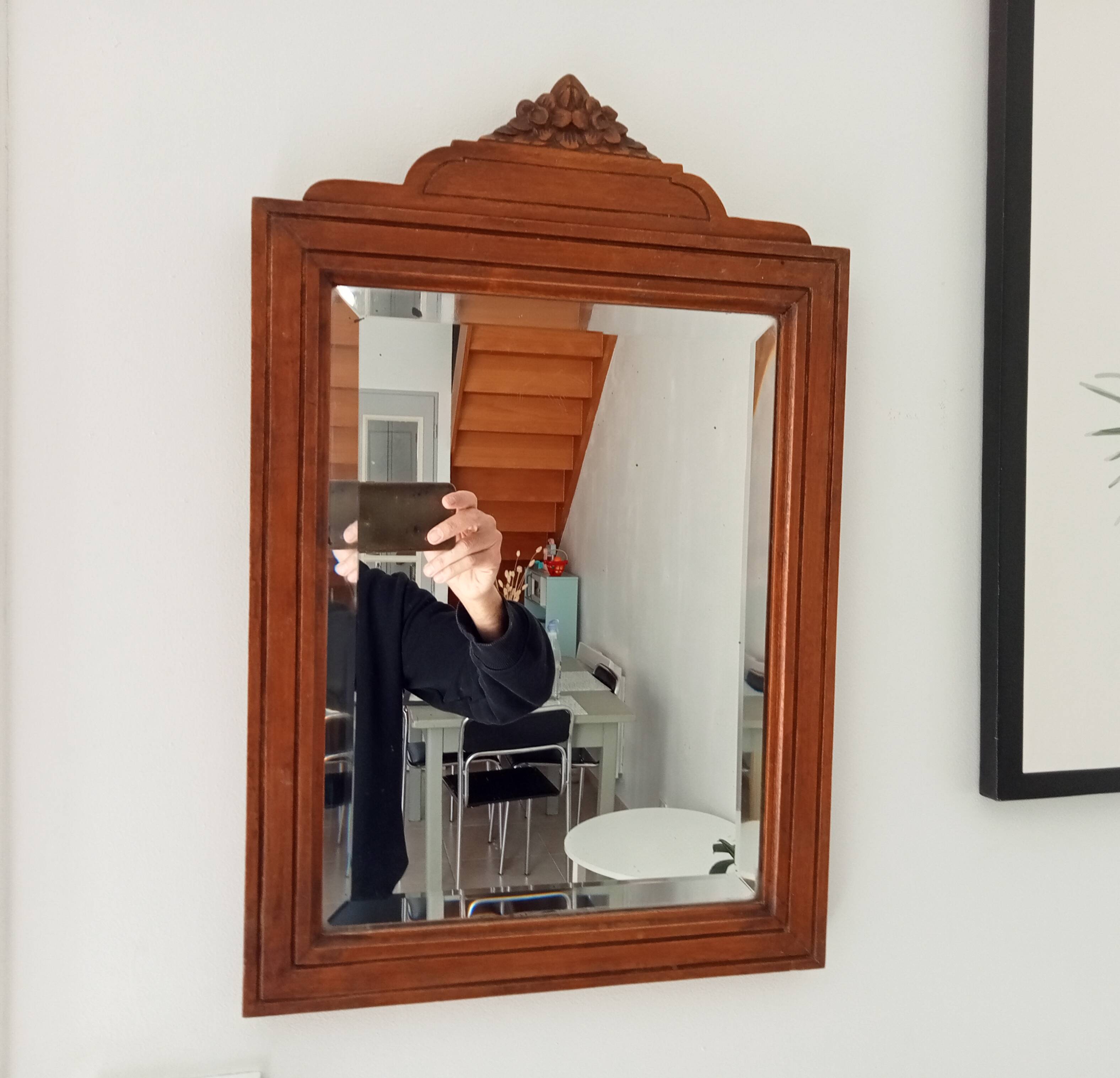 Art Deco beveled mirror in solid oak 50.5*33