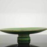 Vintage 50s-60s dish in green enamelled terracotta