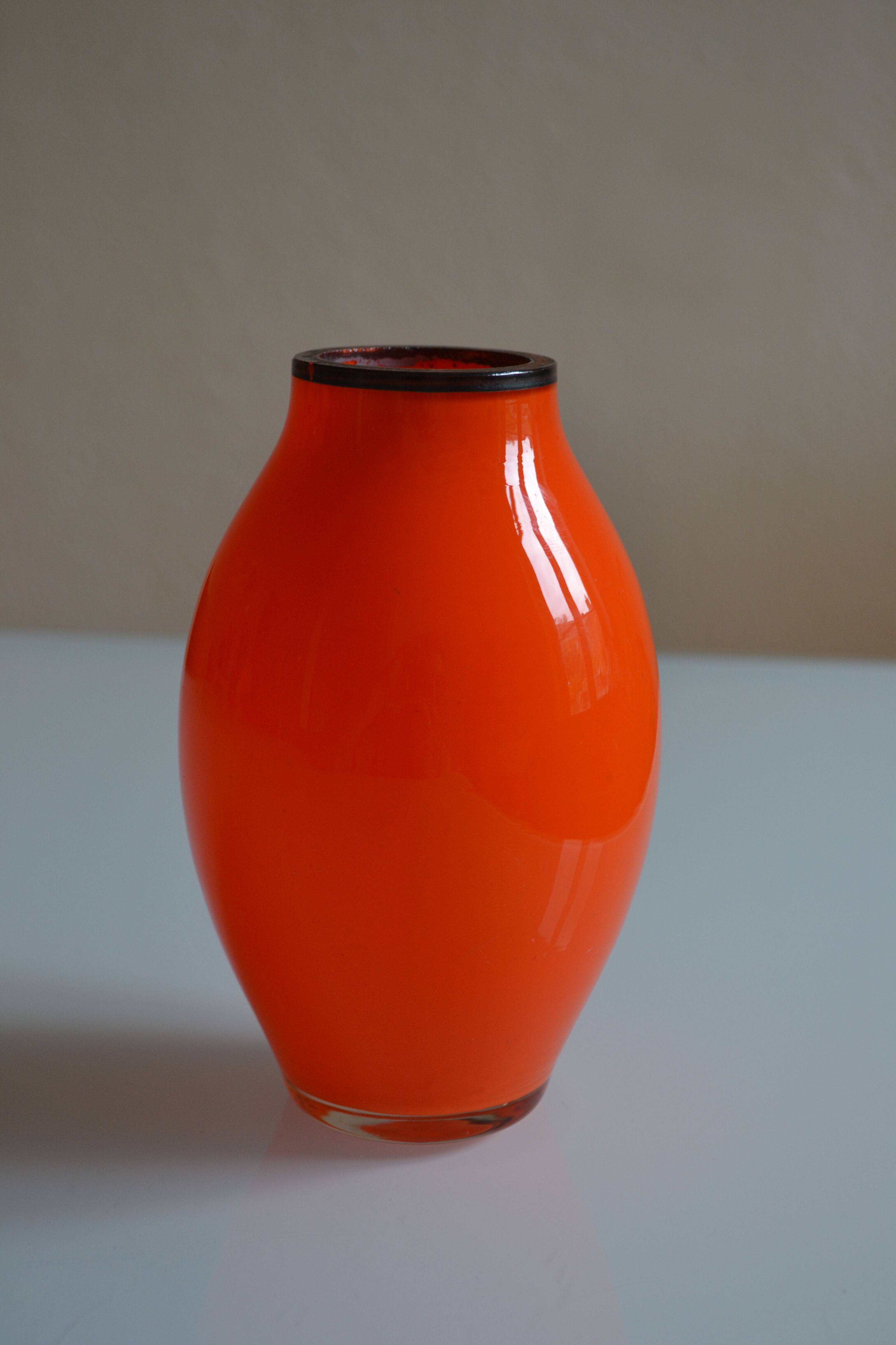 Vase vintage glass orange mouth blow murano italy