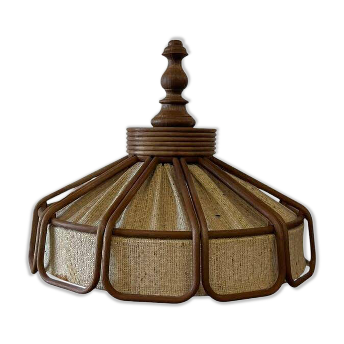 Vintage wooden pendant light from the 1960s.