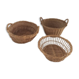 Three natural wicker baskets
