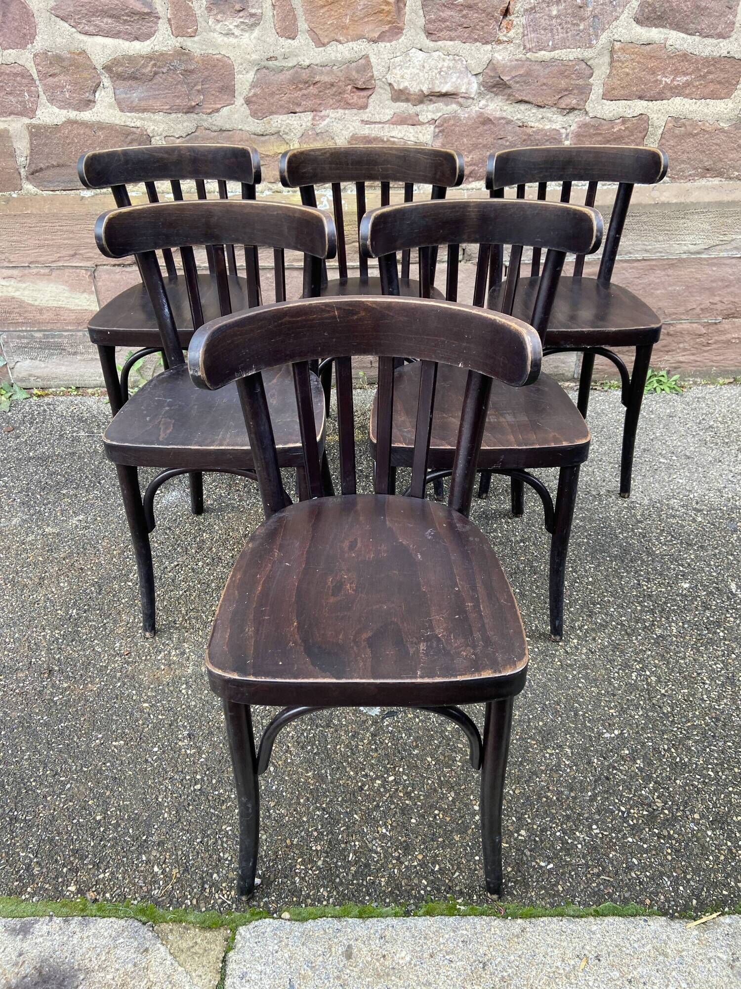 set of 6 Viennese chairs curved wood restaurant Paris bistro Fischel 1960