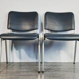 Set 5 chairs stackable Mauser in aluminium and leather, vintage 1960
