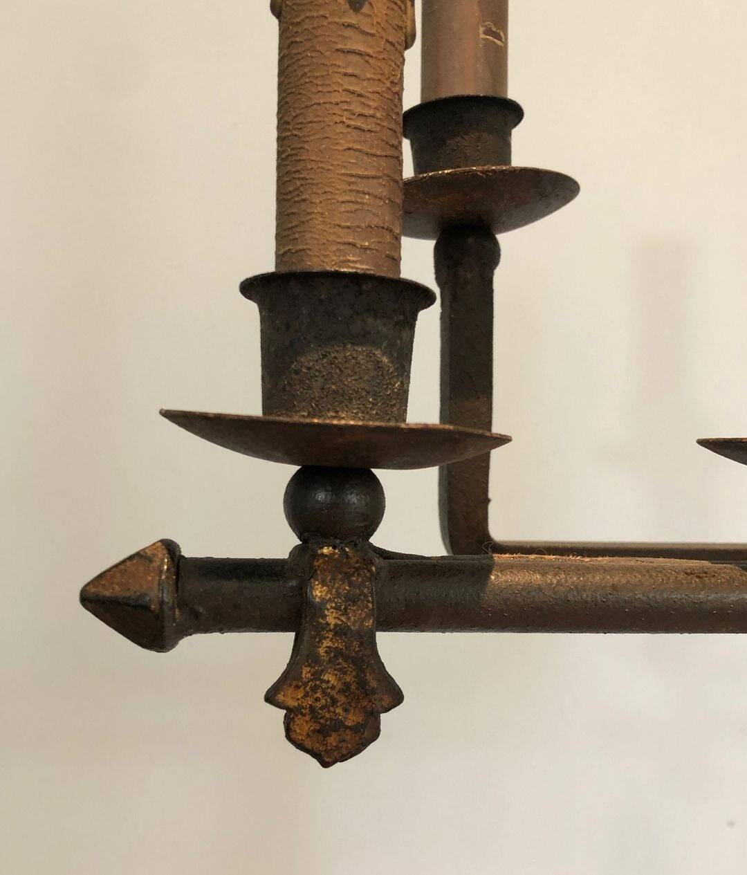 Parquet Floor Lamp in Wrought Iron and Gilded Iron, Art Deco, French Work,
