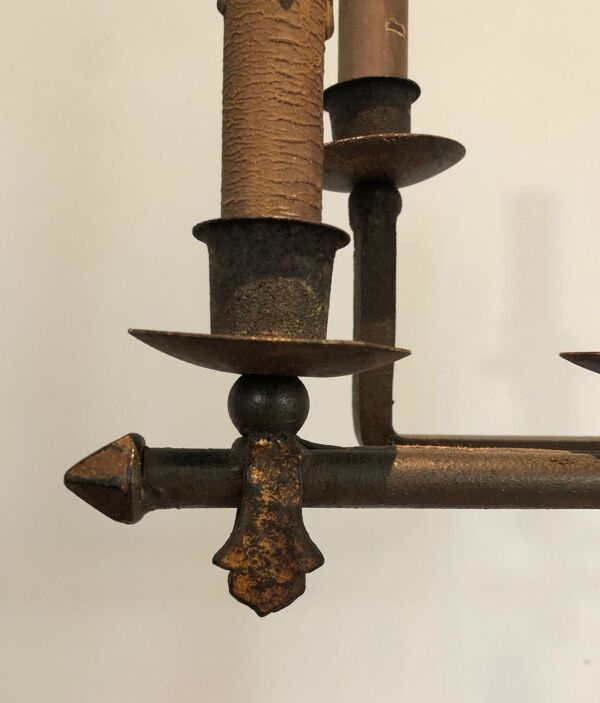 Lampadaire de Parquet en Fer Forgé et Fer Doré, Art Déco, Travail Français,