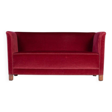 Vintage Red Velvet Sofa, 1950s
