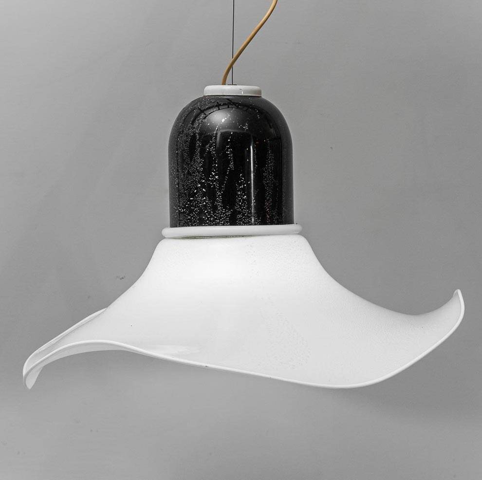 Vintage glass and metal pendant lamp – 1970s modernism