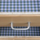 Vintage tall chest of drawers in raw wood and grey-blue from the 1950s.