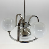 Lustre Art Déco en chrome et verre laiteux, restauré, années 1930