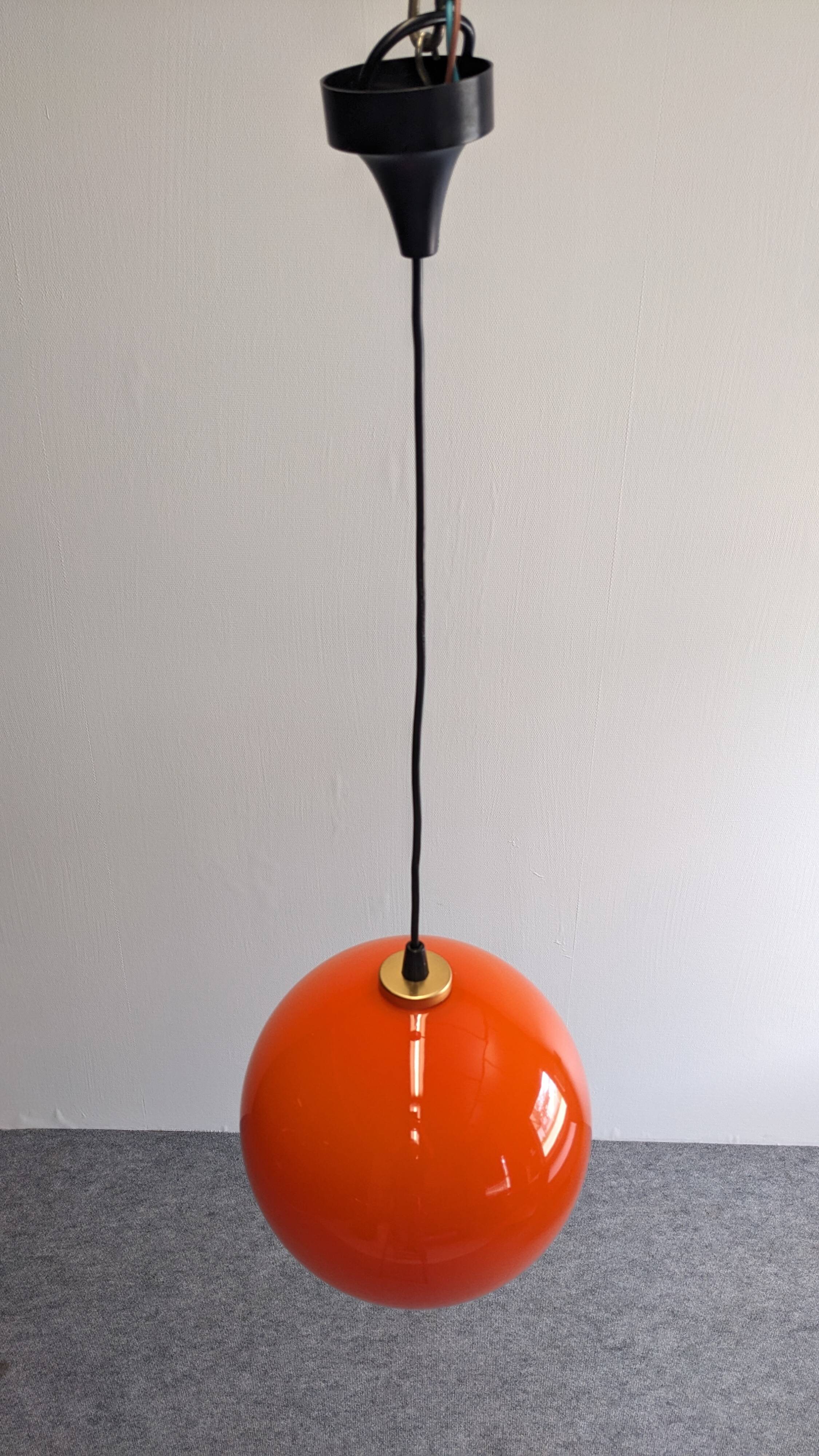 Orange opaline ball pendant from the 60s/70s