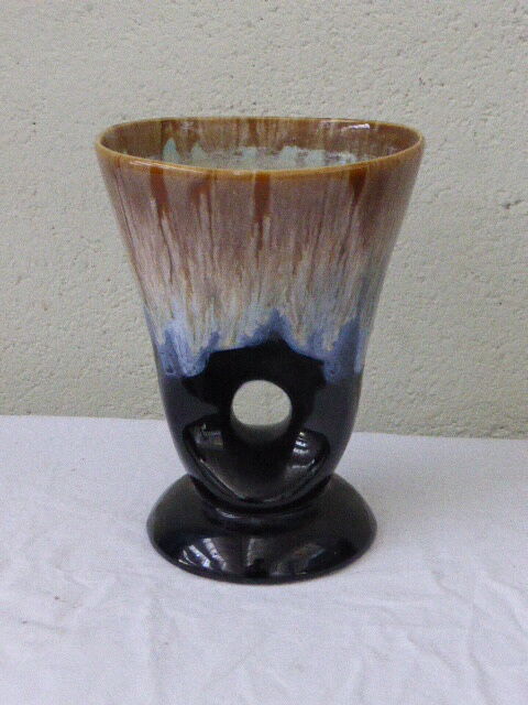 Design vase enamelled ceramic beige and Black Interior turquoise vintage 1960