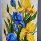 Blue and yellow irises, signed