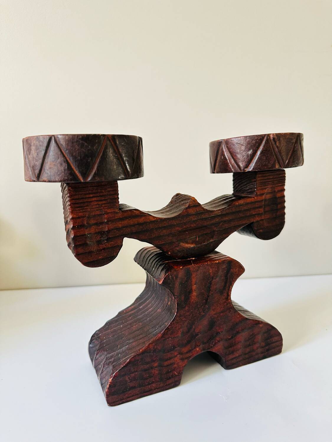 Double wooden candle holder