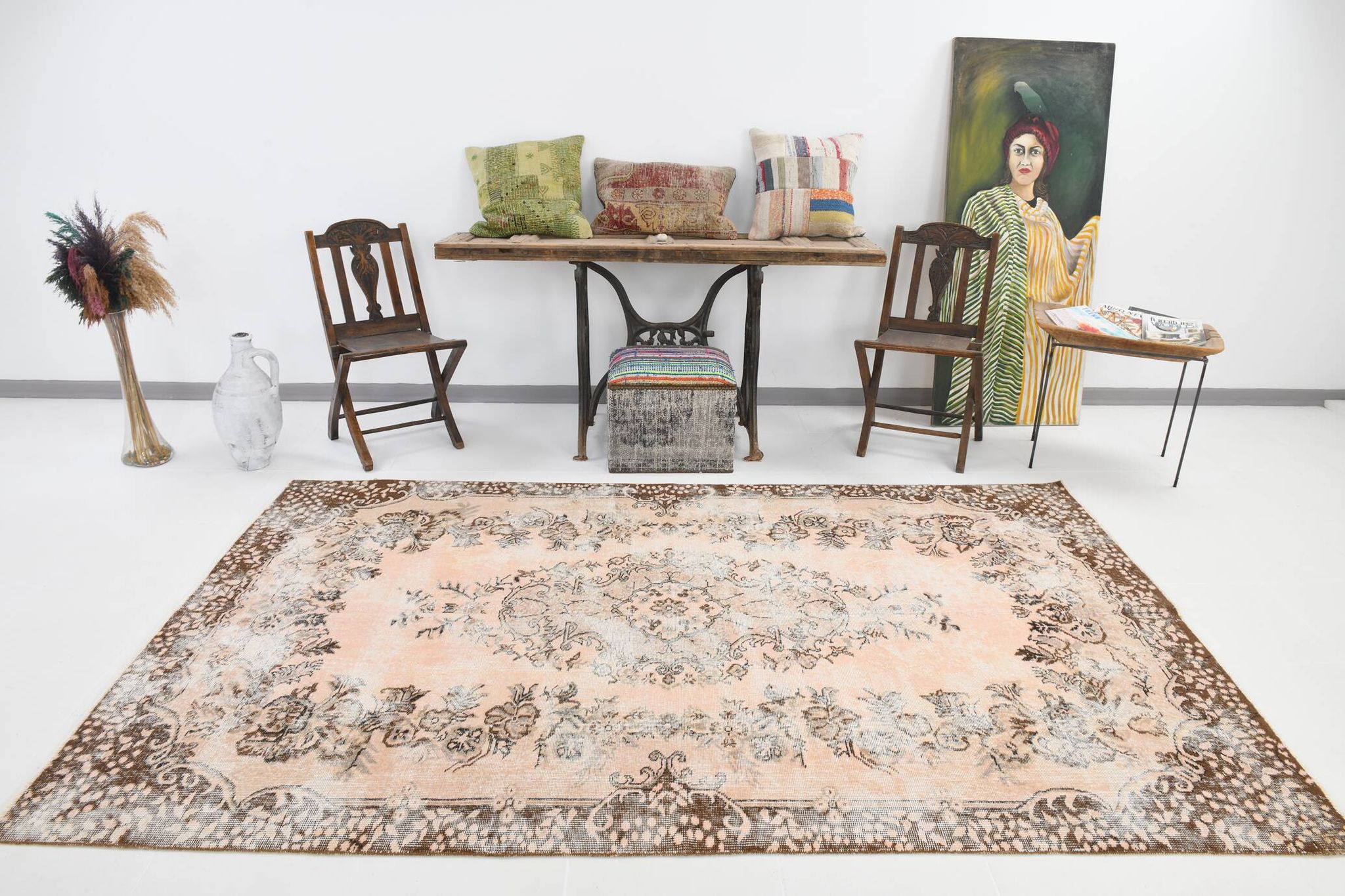 5x9 Brown Beige Classic Floral Handmade Vintage Rug, 167x283Cm SK 5465