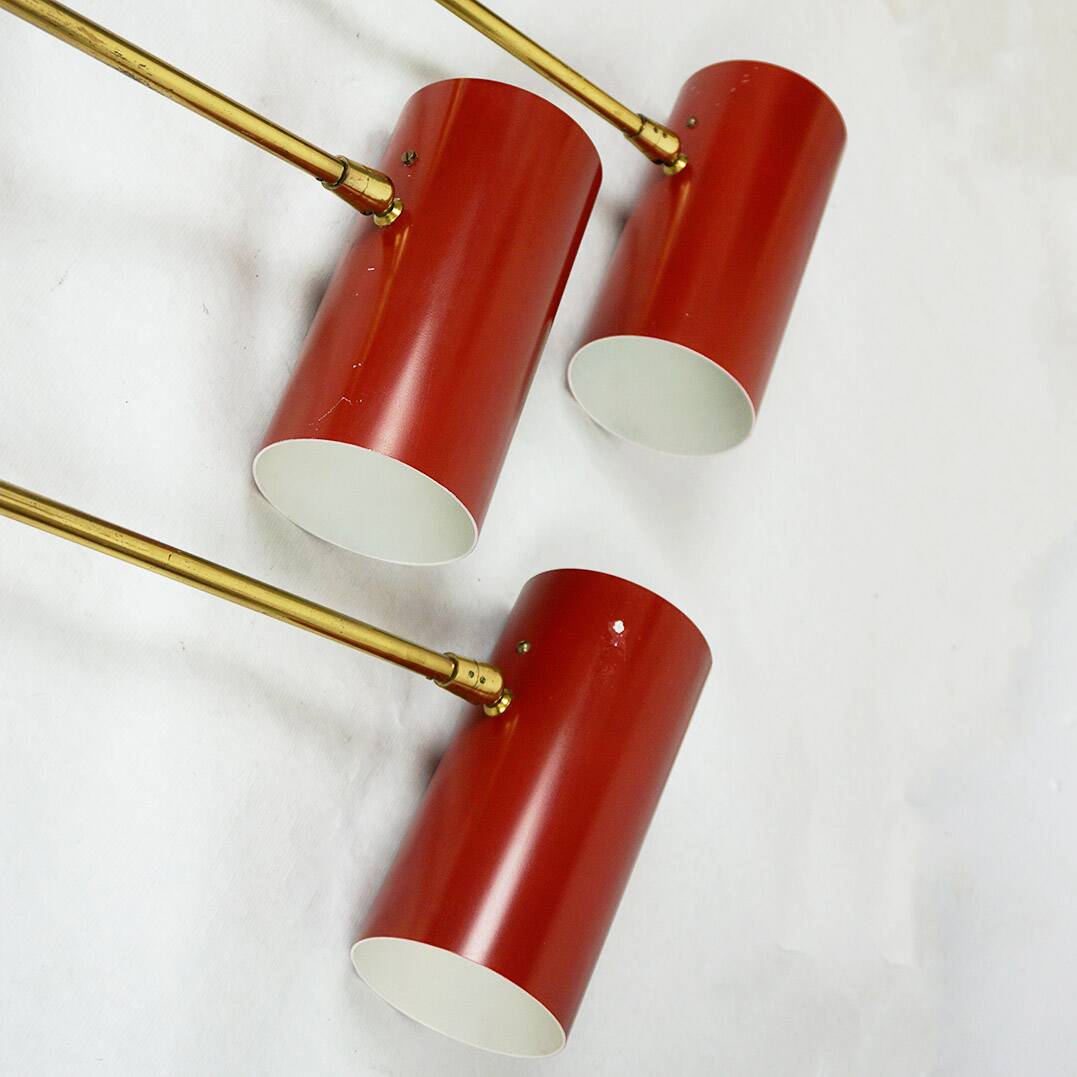 Cylindrical wall lights in Austrian red brass from the mid-century by J.T. Kalmar.