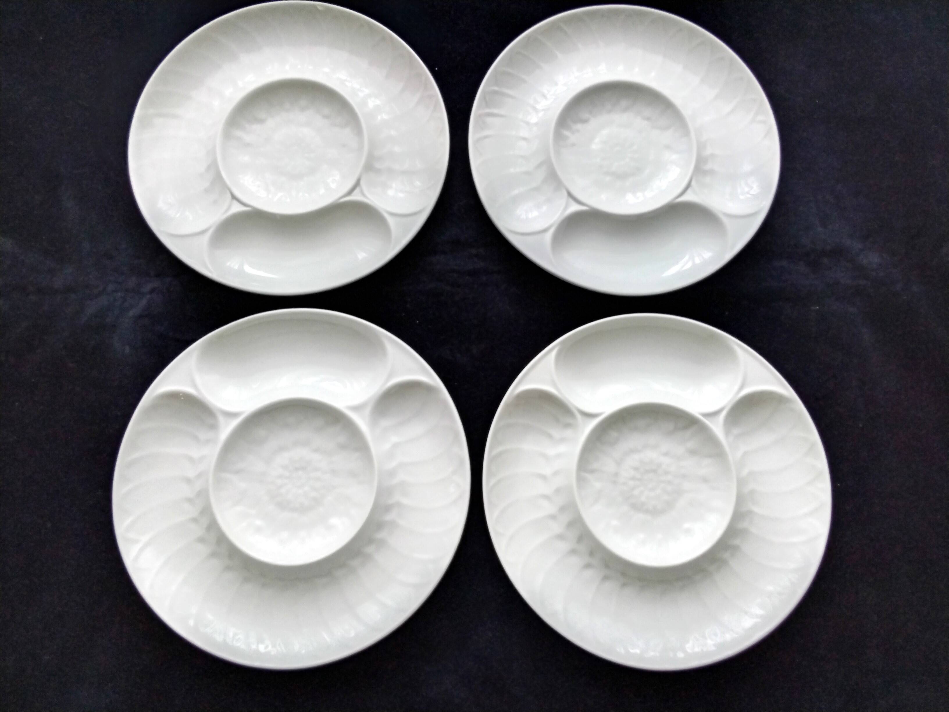 4 L’Hirondelle porcelain artichoke plates from Mehun sur Yèvre