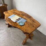 Table artisanale en orme massif, art populaire