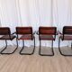 Set of 4 Vintage Quilted Leather Dining Chairs: Black Metal Base
