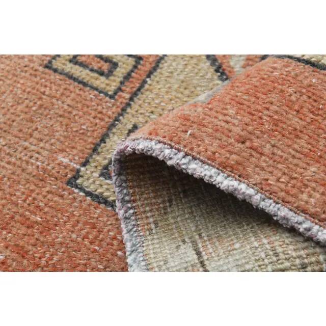 1970s Vintage Turkish Oushak Handmade Wool Cotton Orange Runner Rug 80X332