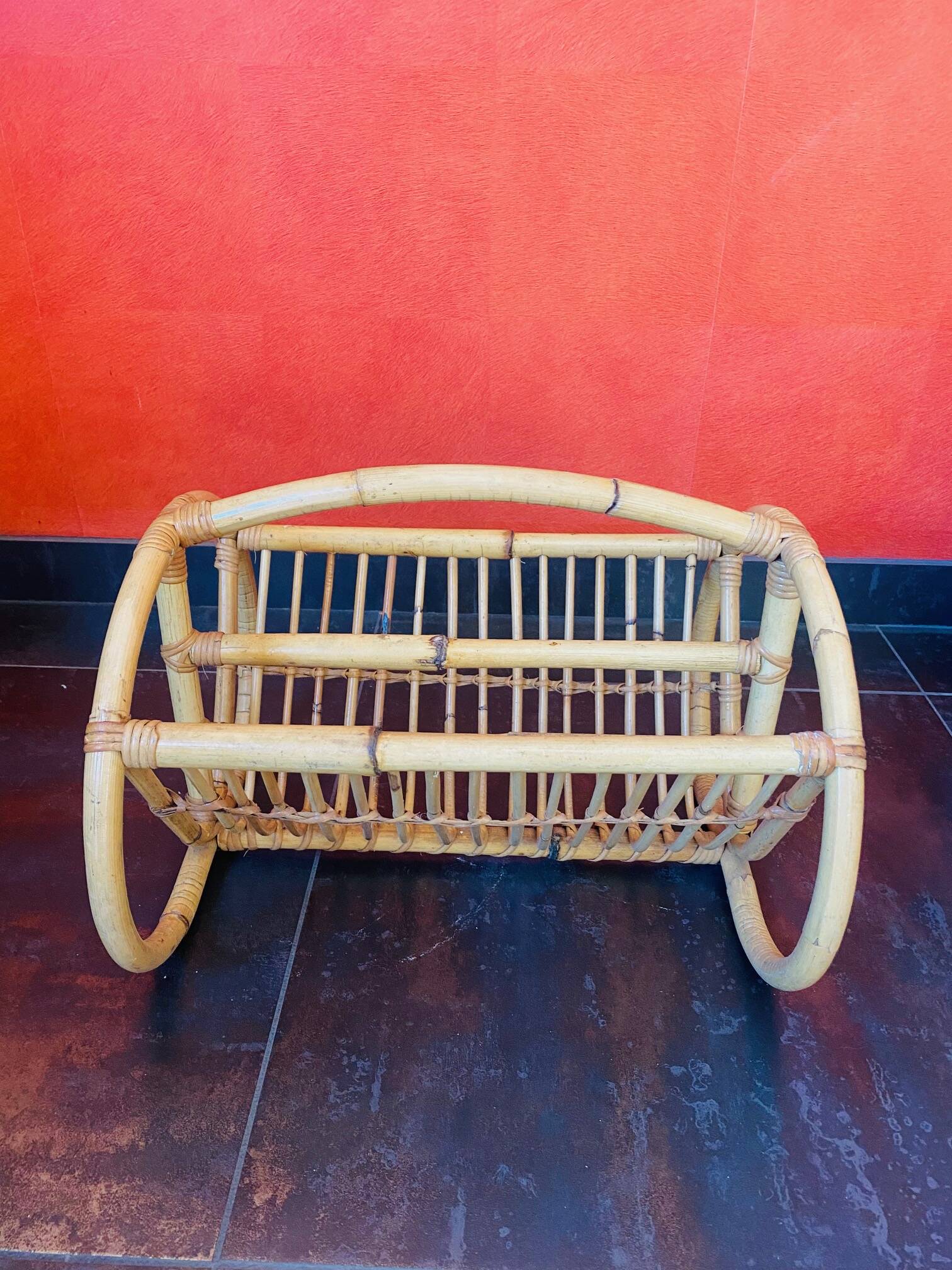 1960s rattan magazine rack