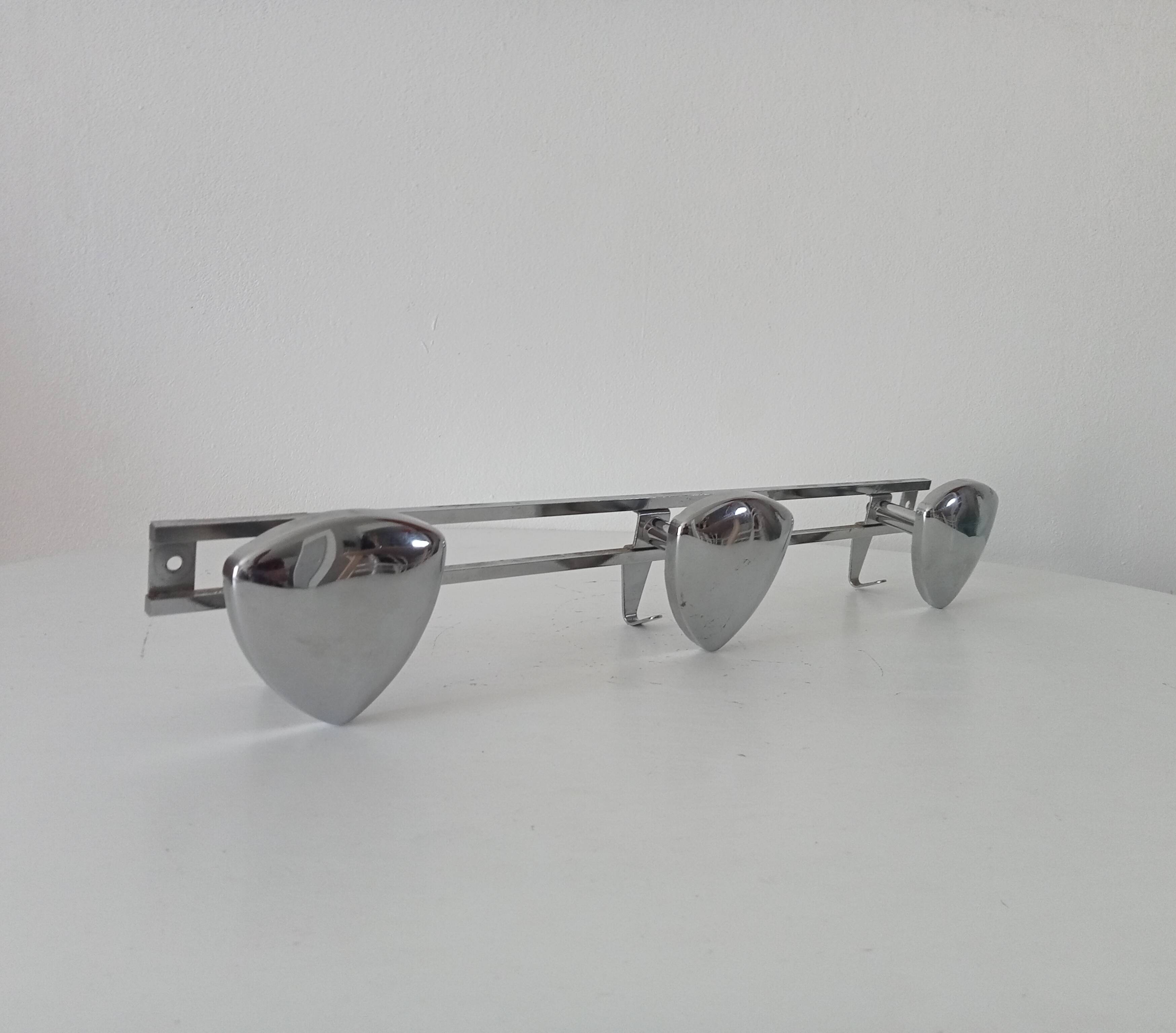Vintage 1960s chrome wall coat rack automotive design
