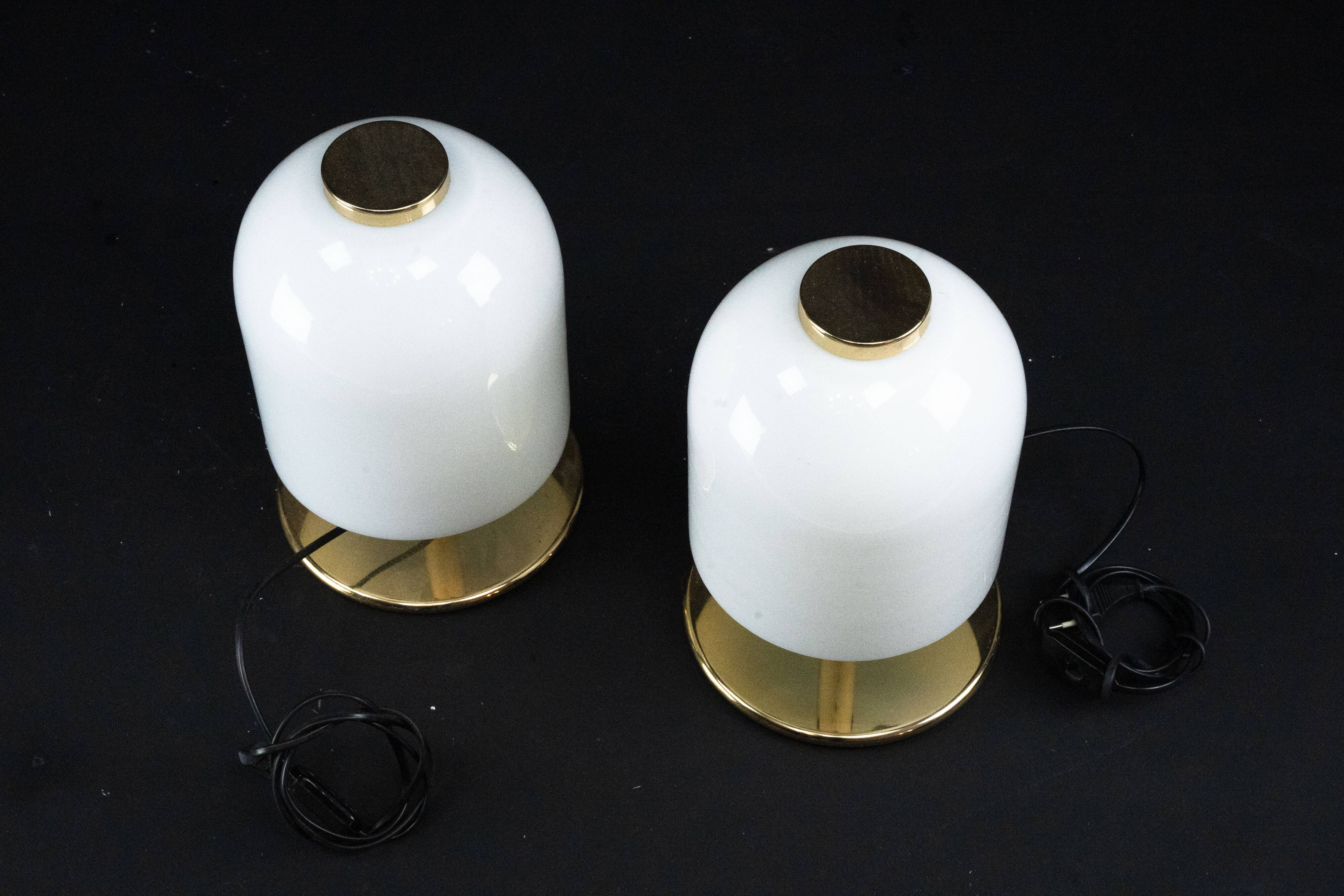 Pair of 1980s Italian Murano Lattimo Glass Mushroom Bedside Lamps