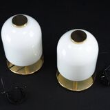 Pair of 1980s Italian Murano Lattimo Glass Mushroom Bedside Lamps