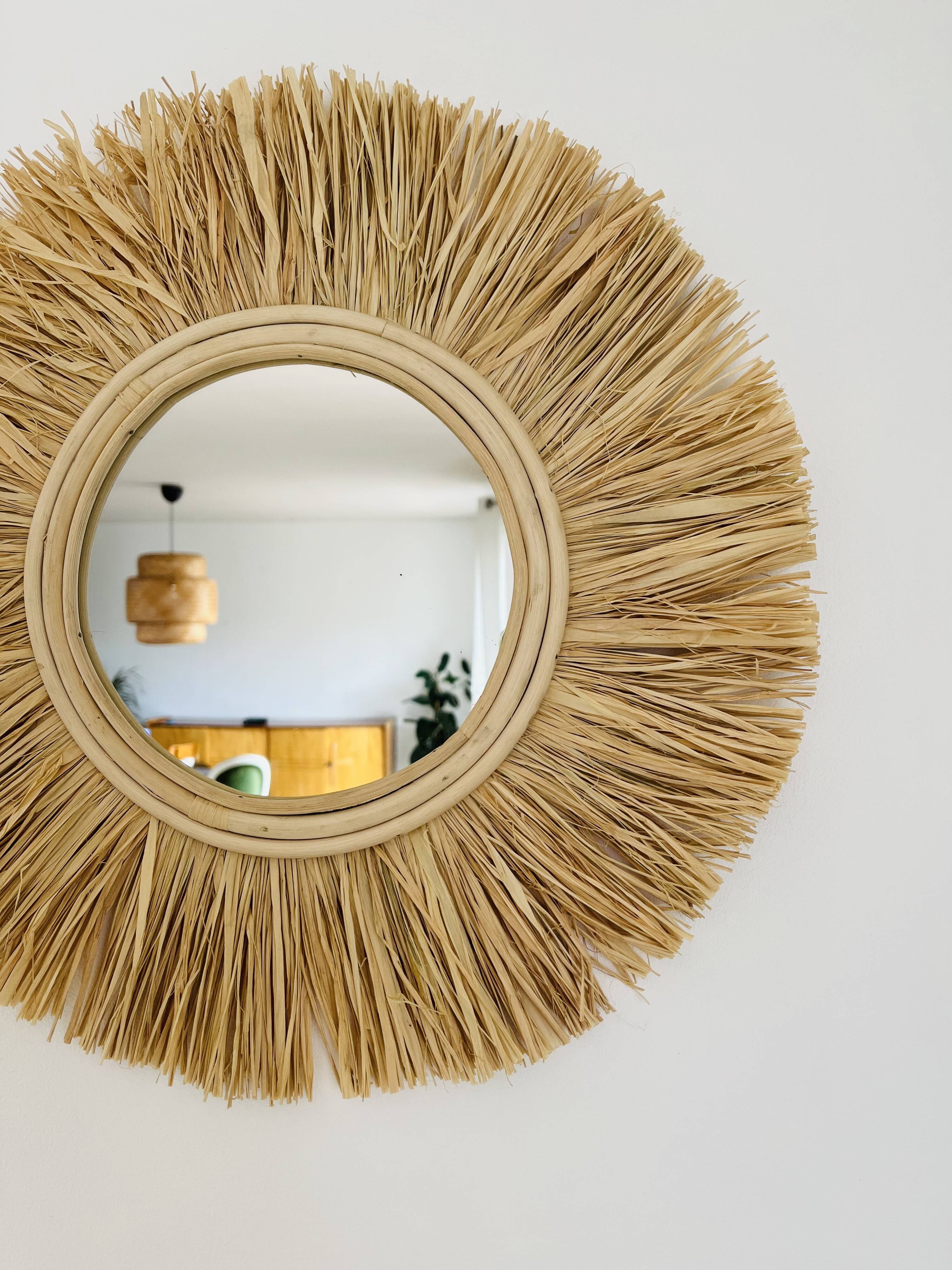 Miroir rond rotin paille, 45 cm