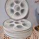 8 white/grey-blue shell/oyster plates, Moulin des Loups Orchies, France