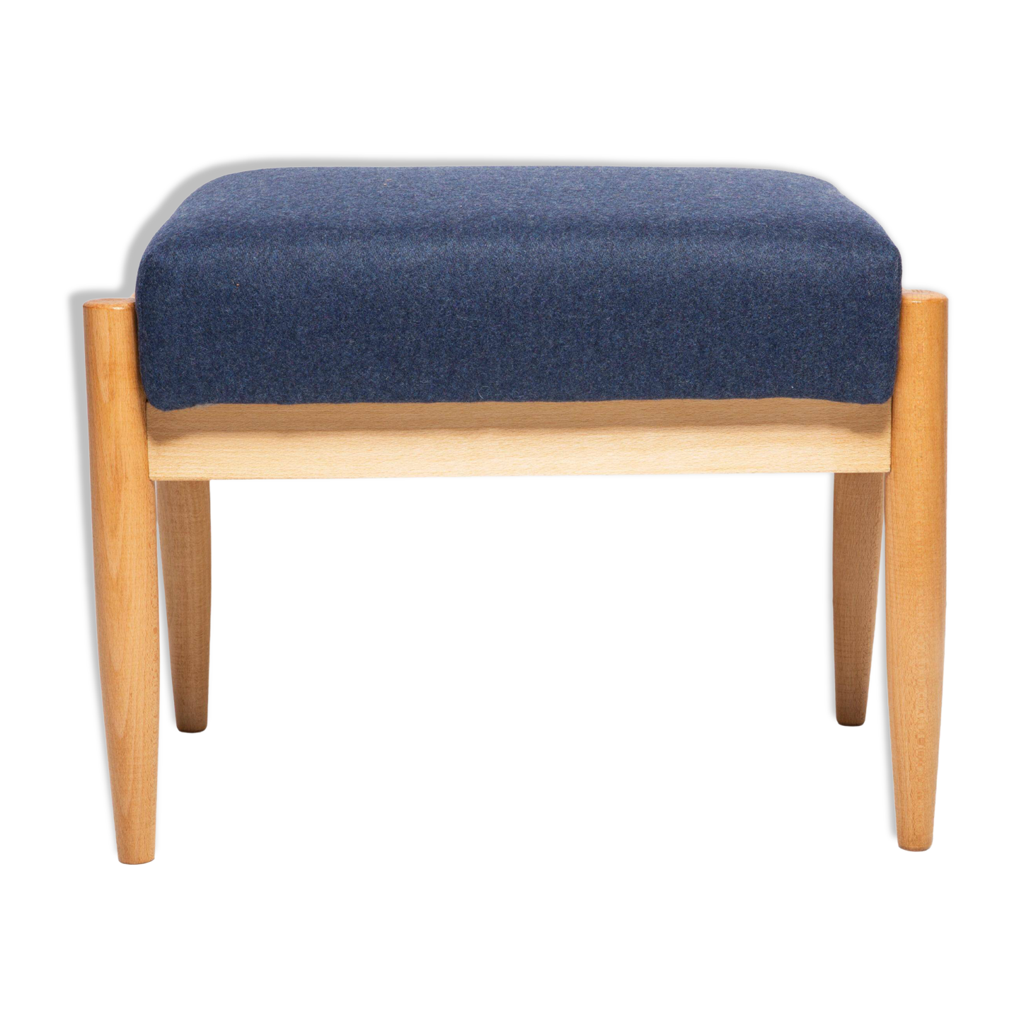 Vintage navy blue wool stool in mid-century style, Edmund Homa, 1960s.